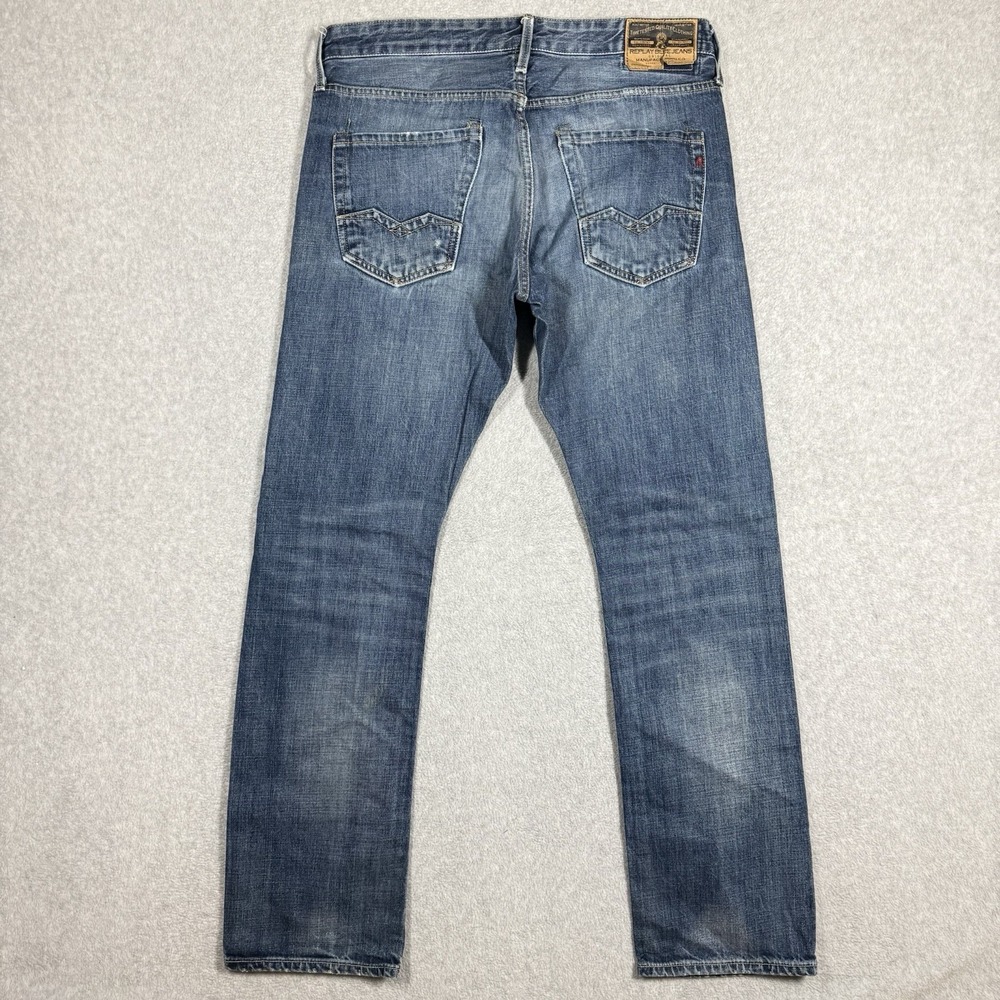 Replay Jeans Mens 34x34 Waitom STRAIGHT Leg M983 Button Fly Faded Whiskered - Picture 4 of 16